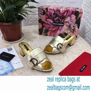 Dolce  &  Gabbana Heel 6.5cm Leather Sliders Gold With Baroque D & G Logo 2021